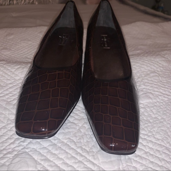NORDSTROM brand size 11.5 faux crocodile brown leather heel brand new not worn - Picture 3 of 13